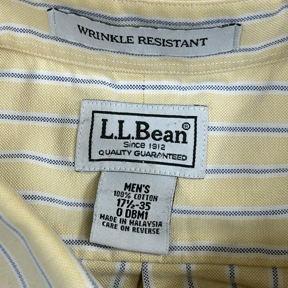 LL Bean Mens Dress Shirt 17.5-35 Regular Fit Button Front Long Sleeve Stripe - Picture 5 of 10